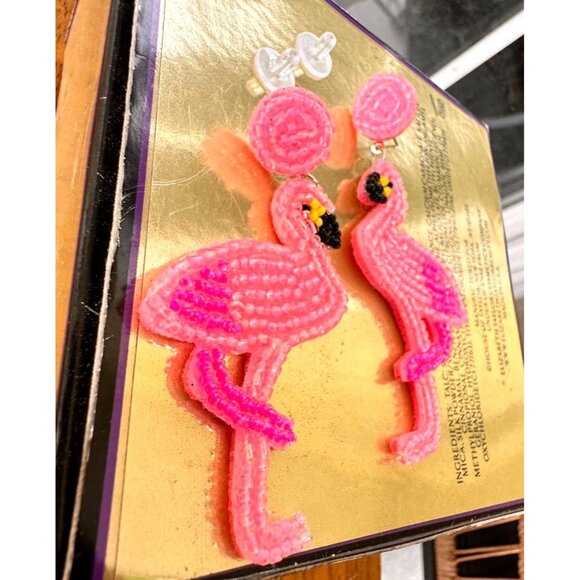 Flamingo Earrings Beaded Dangle Post Pink Statement Jewelry New Caribbea… - Picture 8 of 12